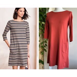 Garnet Hill Midi T-Shirt‎ Dress Womens 4 Orange Bateau Neck A-Line Pockets Beach